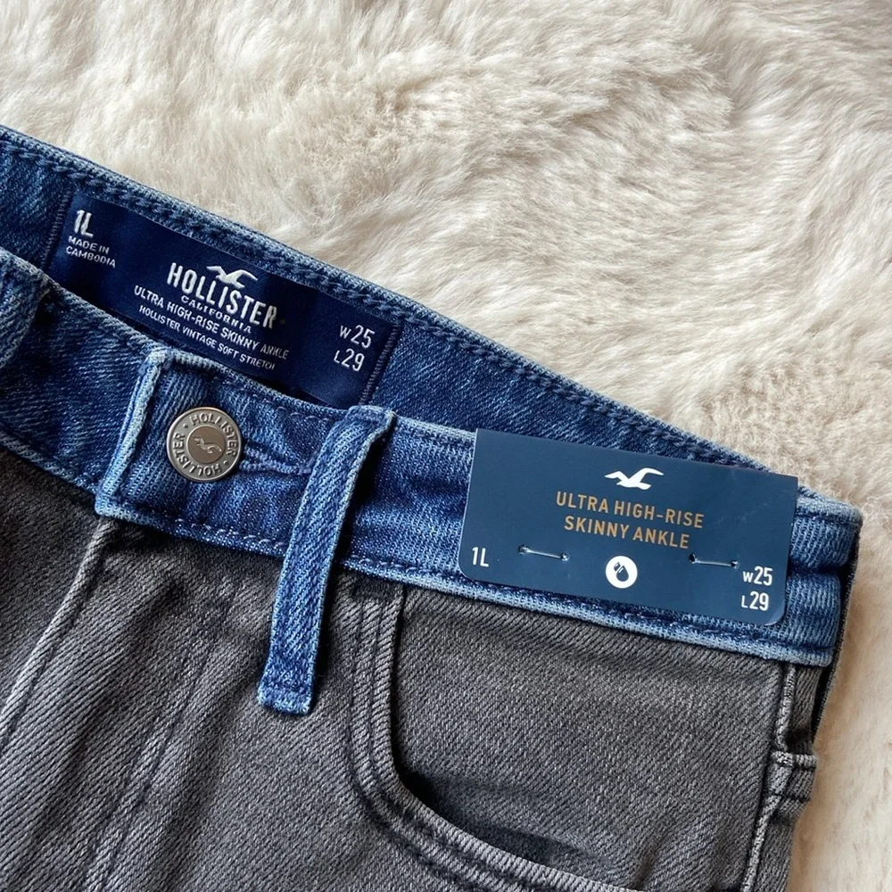 Hollister patchwork skinny jean grey black blue denim ultra high rise 25 x 29 - Picture 7 of 13